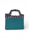 teal crochet laptop bag - front view handmade t-shirt yarn everyday style