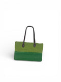 green crochet laptop bag - front view handmade t-shirt yarn everyday style