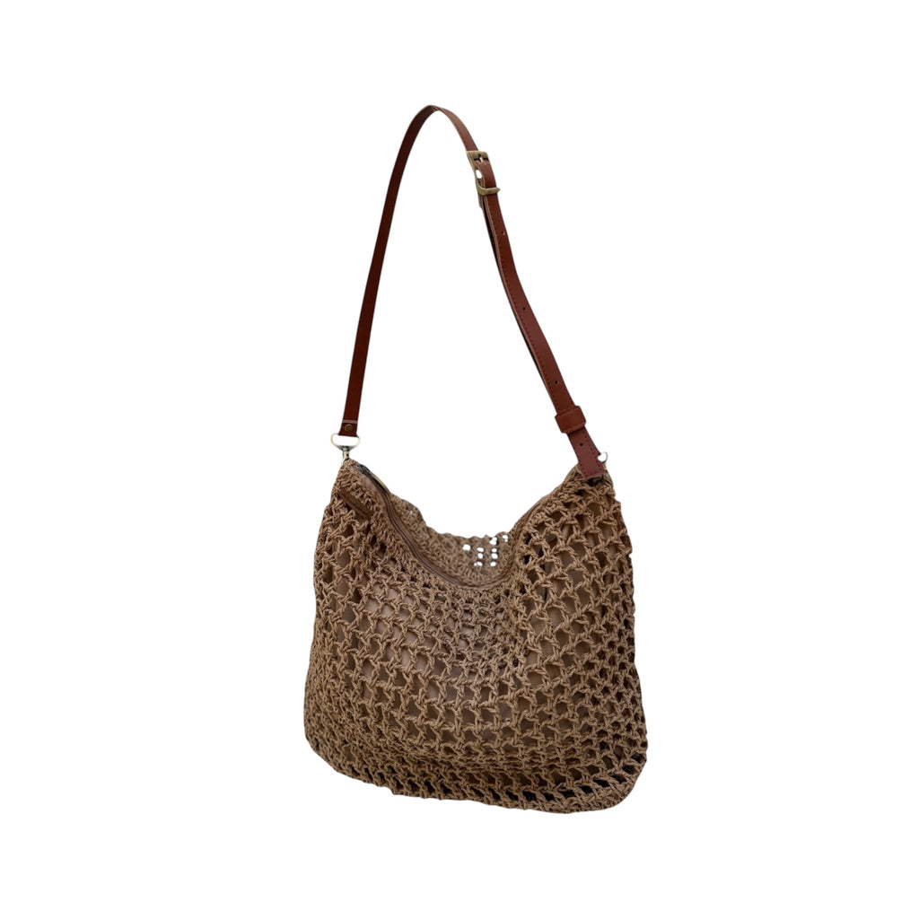 NORA handmade raffia bag with zipper – natural beige – DEKORANI