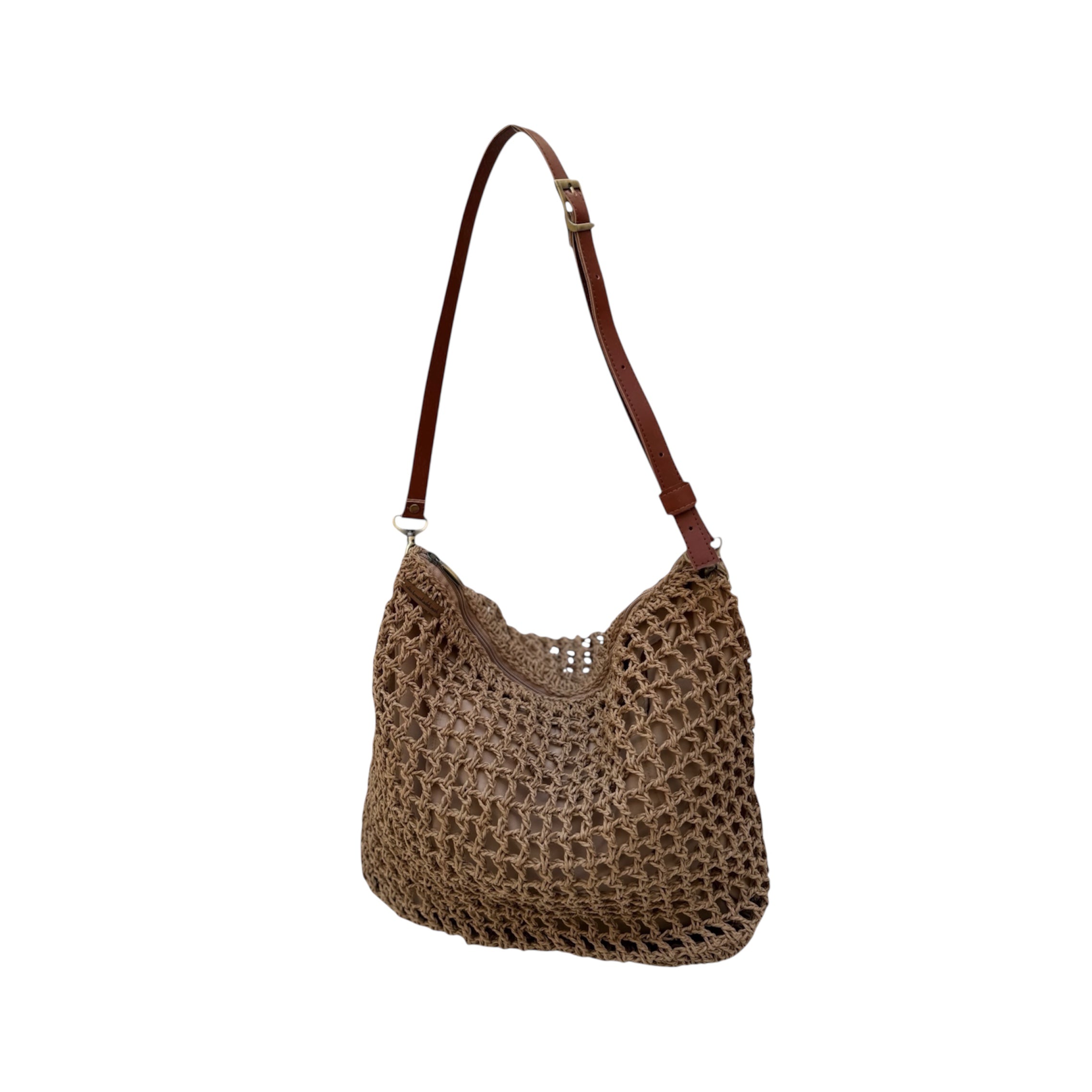 NORA handmade raffia bag with zipper – natural beige – DEKORANI