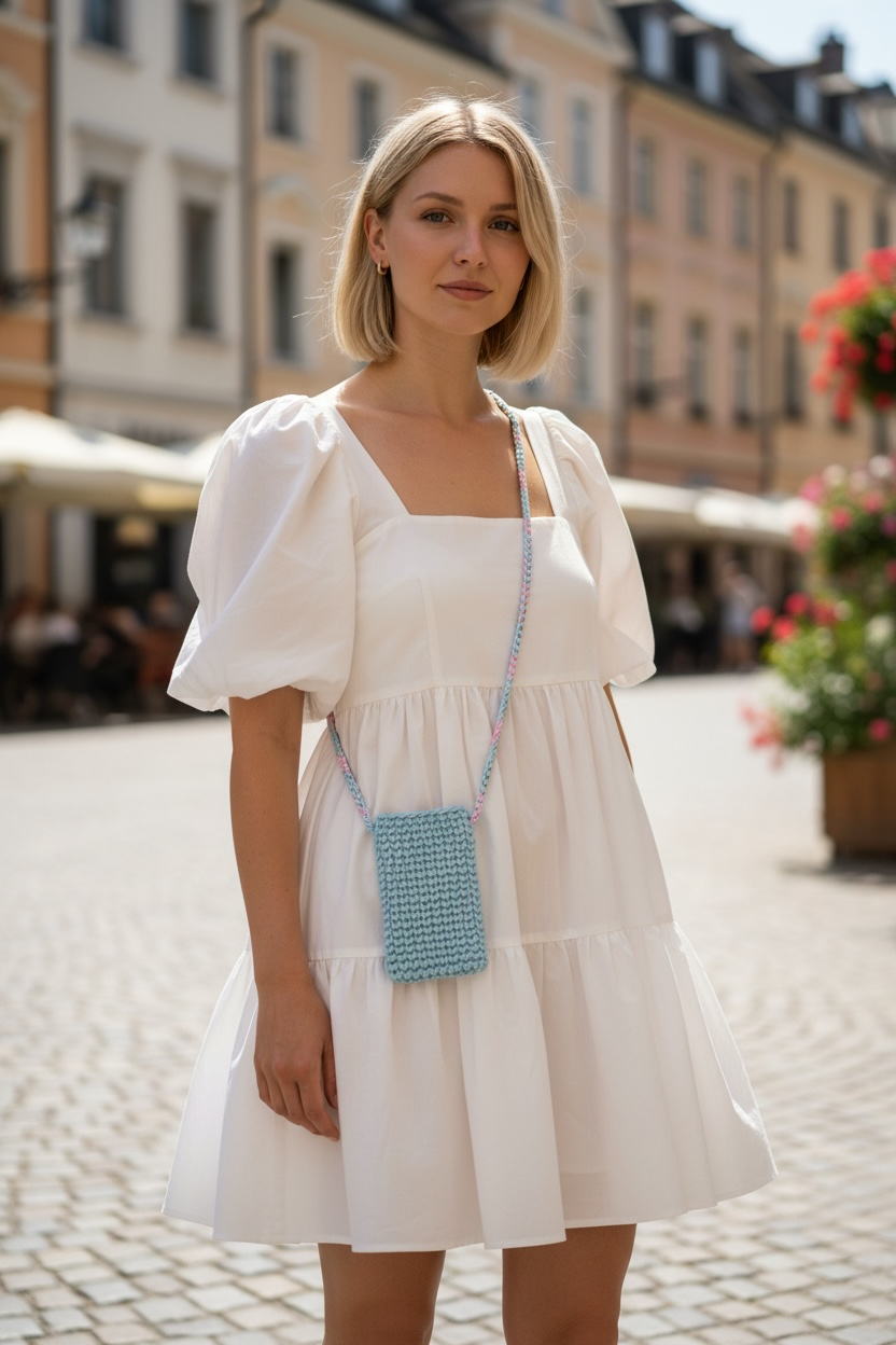 MINI PHONE BAG - Light Blue Pastel Pink & Blue