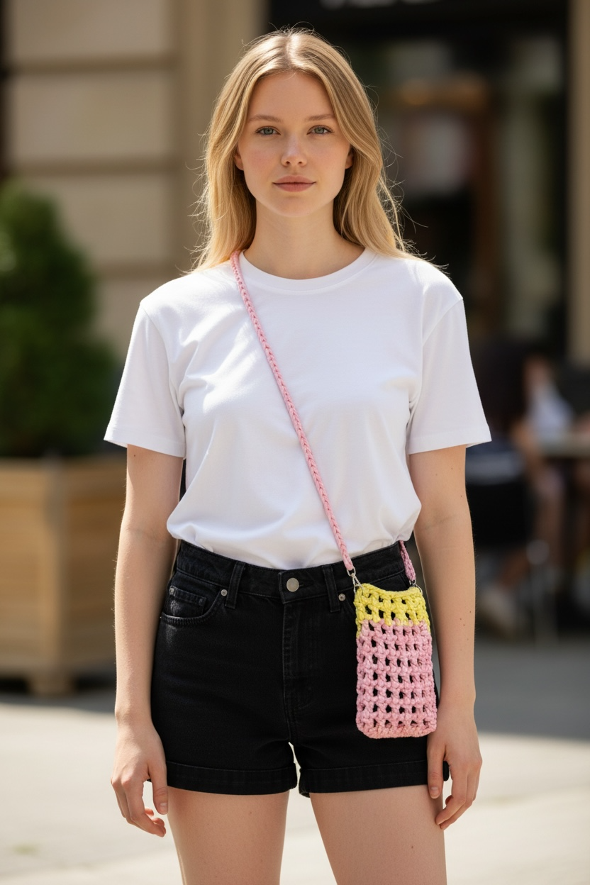 MINI PHONE BAG - Pink & Yellow